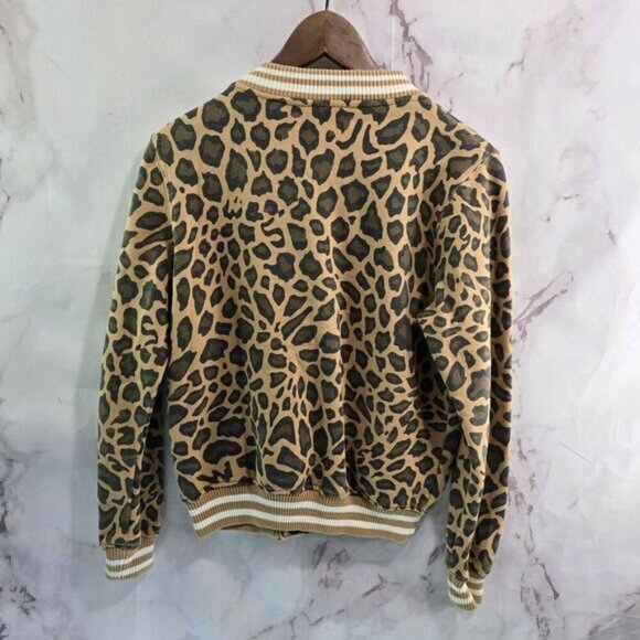 Wesc Jacket Womens Small Brown Sweatshirt Bomber Leopard Cheetah Varsity - Picture 5 of 10